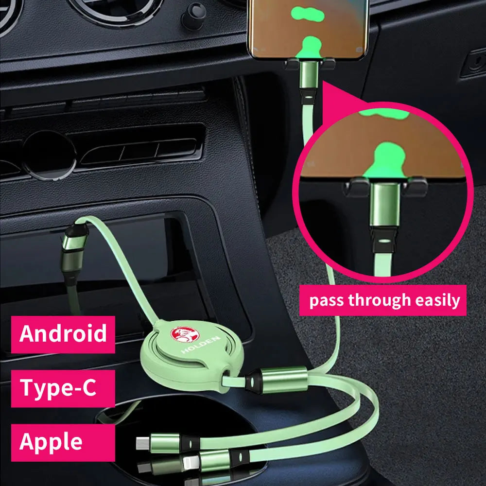3-in-1 Charging Cable for Apple, Type-C, and Android  For Holden  Astra Commodore Cruze Caprice VZ VT VX VU VY Ve Colorado HSV