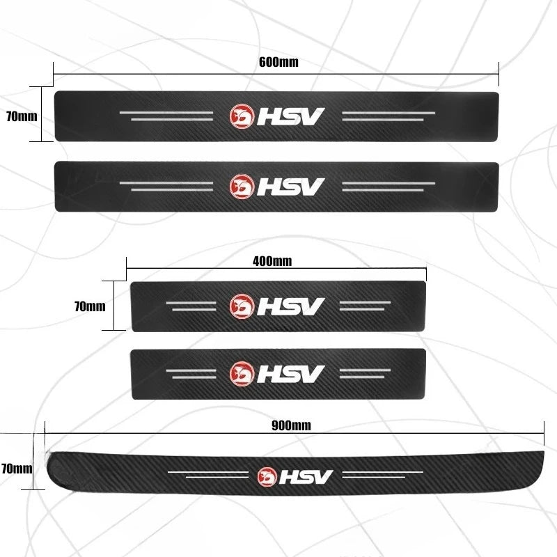 4/5pcs For Holden HSV Logo Barina Commodore Maloo Colorado Carbon Fiber Door Threshold Sill Strip Trim Decals Trunk Car Stickers