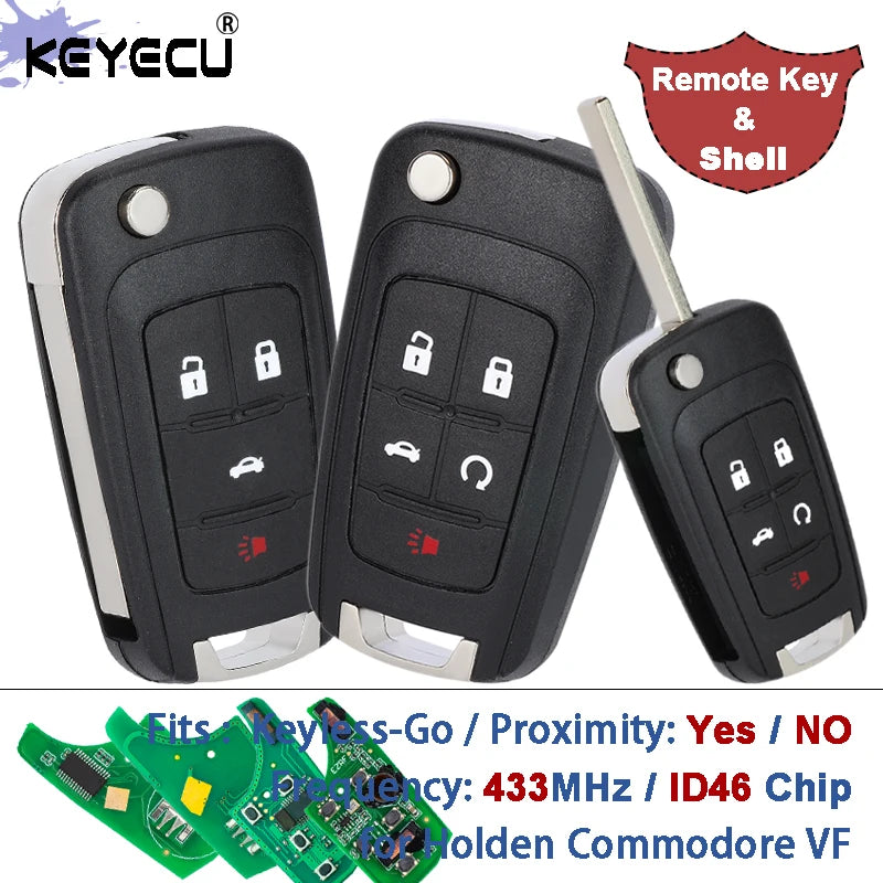 KEYECU AU 433MHz for Holden Commodore VF 2013 2014 2015 2016 2017 Proximity Keyless Remote Key Fob & Shell ID46 Chip