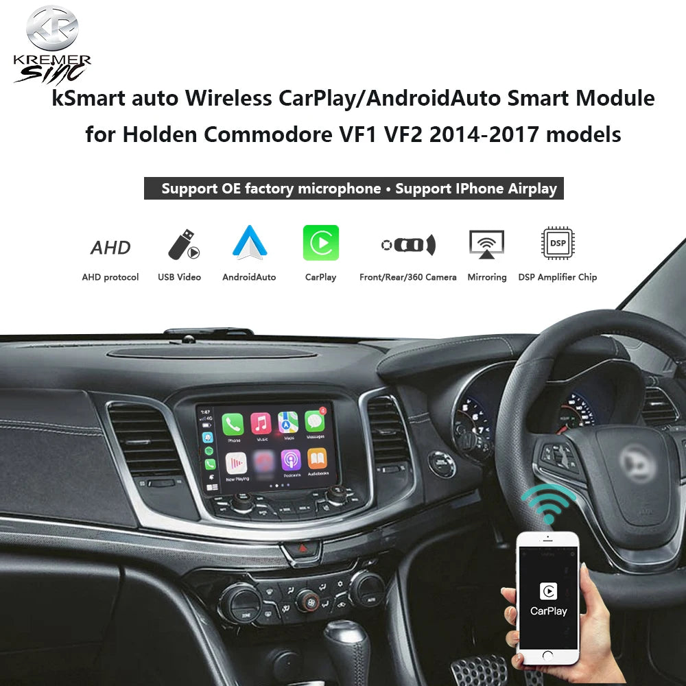 kSmart auto Wireless CarPlay AndroidAuto Retrofit for Holden Commodore VF1 VF2 MyLink system Support OEM Microphone