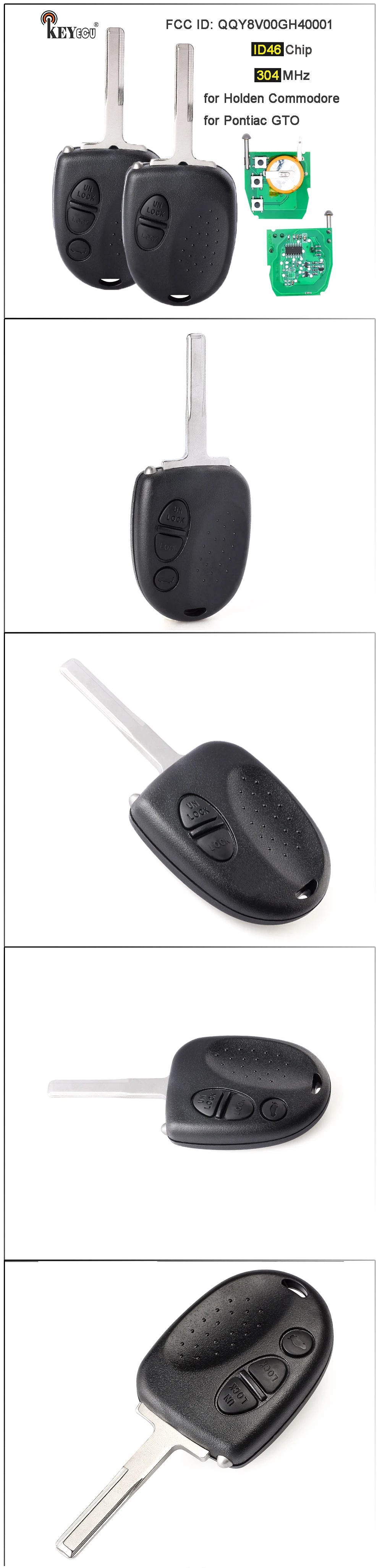 KEYECU 304MHz FCC ID: QQY8V00GH40001 Remote Key Fob for Holden Commodore 1993-2006 Chevrolet Caprice Lumina GTO 2004 2005 2006